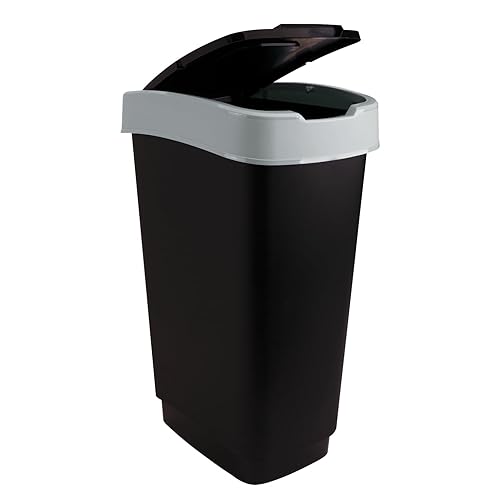 Mammoet Poubelle en titane avec couvercle basculant - 50 litres - En plastique noir et gris - Pour l'intérieur et l'extérieur - Nail Gallerys