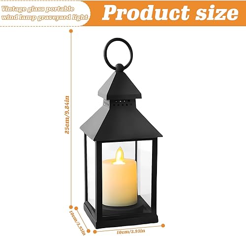 WIYETY Lanterne à bougie en verre : lanternes d'extérieur avec bougie LED, design vintage et effet flamme, lanterne de jardin pour extérieur, bougeoir, Halloween, jour de Noël, bougeoir, cimetière - Nail Gallerys