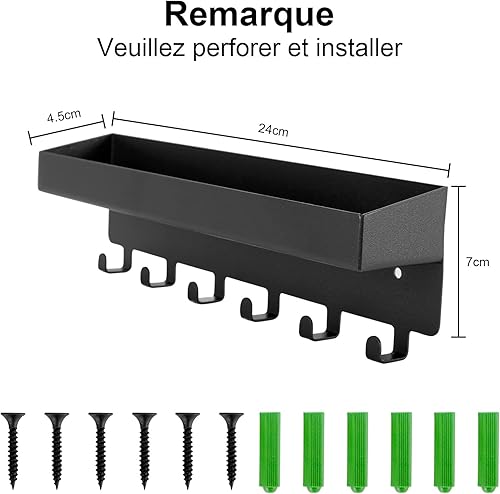 LUNEKUCK Porte Clef Mural Accroche Clé Noir Courrier Métal Rangement Clefs Vintage Support Murale Porte-Clés Original 6 Crochet pour Salon Salle de Bain Cuisine Bureau - Nail Gallerys