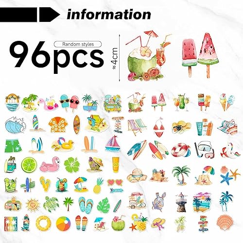 EHDWXVZM 96 Autocollants sur Le Thème De La Plage, Autocollants De Graffitis Créatifs, Autocollants Amusants De Dessins Animés, Peuvent Décorer des Albums, des Cahiers, des Guitares. - Nail Gallerys