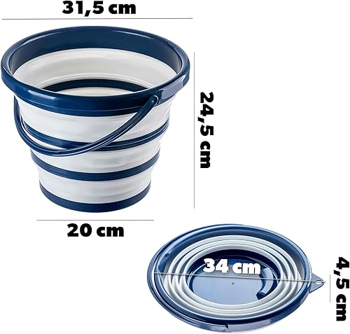 KADAX Seau Pliable en Silicone 10 L - Compact et Peu Encombrant pour Nettoyage et Ménage - Poignée Confortable (Bleu Foncé/Blanc) - Nail Gallerys