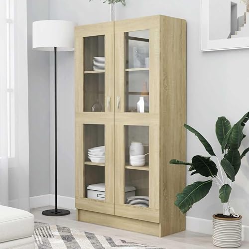 vidaXL Armoire à Vitrine, Meuble de Rangement avec Compartiment, Étagère de Salon Salle de Séjour Chambre Intérieur, Chêne Sonoma Bois d’Ingénierie - Nail Gallerys