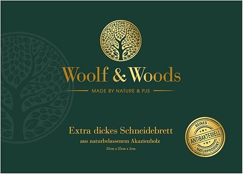 Woolf & Woods Planche à découper en bois extra épaisse - Produit naturel pur en acacia - Durable - Non traité - Planche de cuisine et plateau de service - 35 cm x 25 cm x 3 cm - Nail Gallerys