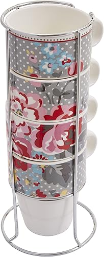 PREMIER Pippa Lot de 4 Tasses empilables avec souin métal, New Bone China/Acier Inoxydable, Multicolore - Nail Gallerys