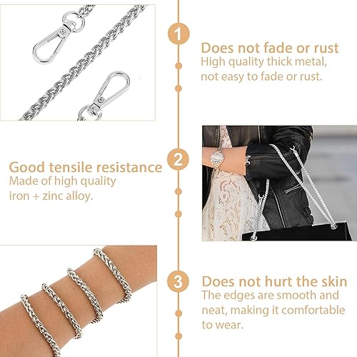 Molain Chaîne de sac à main - 120 cm - En métal - Bandoulière de rechange - Pour sac à main - Chaîne de sac à main - Chaîne de rechange - Argenté - Nail Gallerys