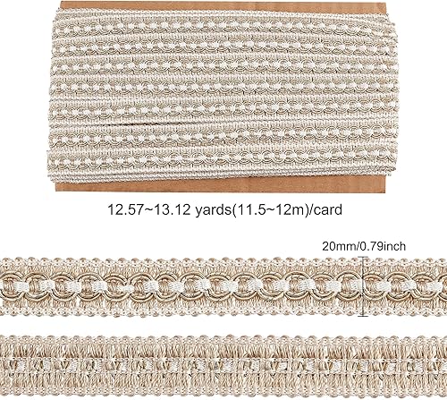 FINGERINSPIRE 11,5 m 20 mm Marron Clair tissé Tresse Garniture à la Main Polyester Couture Blanc Bord Vague Tresse Garniture avec Carte pour Rideau Housse Bricolage Accessoires - Nail Gallerys