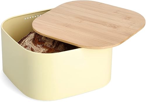 Zeller 25383 Boîte à pain en métal avec couvercle en bambou Jaune env. 26,5 x 26,5 x 14,5 cm - Nail Gallerys
