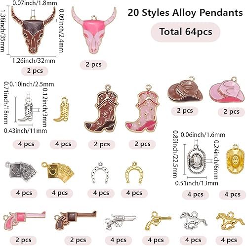 SUNNYCLUE 1 boîte de 80 breloques de Style Western 20 styles en Alliage Métallique Rose Marron Argent Or Chapeau Cheval Fer à Cheval Pendentifs pour la Fabrication de Bijoux Boucles D'Oreilles Collier - Nail Gallerys