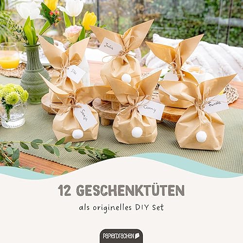12 lapin de Pâques à bricoler et remplissage - cadeau créatif pour Pâques avec 12 sacs en papier, cordon et pompons - Nail Gallerys