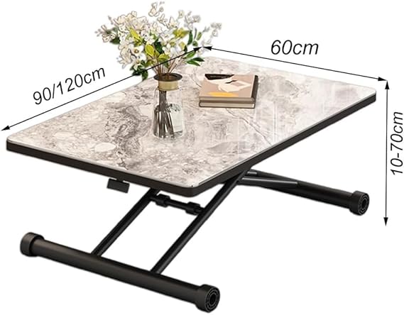 Table Basse à Plateau Relevable Se Convertit En Table De Salle à Manger, Table Pliante Réglable En Hauteur Avec Plateau En Bois Et Pieds En Métal Croisés Robustes(Size:120*60*10-71cm,Color:A) - Nail Gallerys