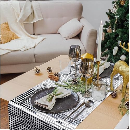 TOOSOAR 6 pièces Chemin de Table Disco,Chemin de Table Argenté Paillettes,pour Années 70 80 Disco Party Deco,Anniversaire,Mariage,30x180 cm - Nail Gallerys