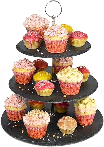 Présentoir à gâteau 3 étages, Ø 30 cm, en ardoise - Nail Gallerys