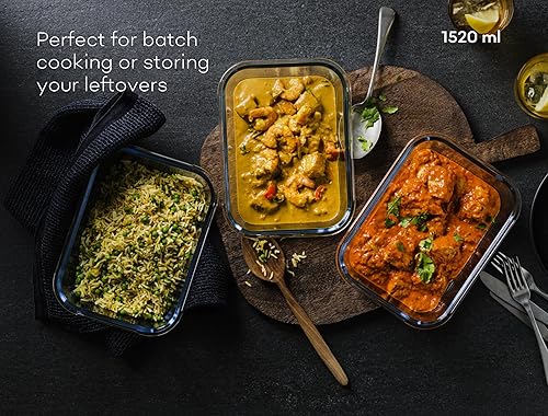 Franklin Lade Lot de 3 boîtes de conservation en verre extra larges de 1520 ml,Couvercle hermétique et étanche sans BPA,Passe au four, congélateur et lave-vaisselle - Nail Gallerys