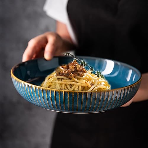 CSYY Lot de 4 Assiette Creuse,21cm Assiette à Saladier en Céramique, assiettes à dîner, bleu - Nail Gallerys