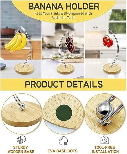 Koanhinn Support de bananes moderne avec crochet en métal et base en bambou pour cuisine en plein air - Nail Gallerys