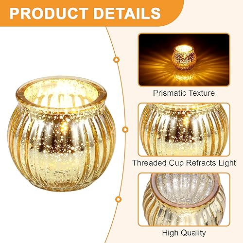 Hejo 12 Pièces Photophore Bougie, Type Citrouille Bougeoir Verre, Classique Support Bougie Chauffe Plat, Exquis Photophore Bougie Décoratifs pour Mariage Fête Décoration de Noël Halloween(Or) - Nail Gallerys