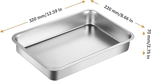 FAAING Lot de 3 plats à gratin en acier inoxydable - 32 x 22 x 7 cm - Petit moule à lasagnes, rectangulaires, pour cuire au four, rôtir, servir - Nail Gallerys