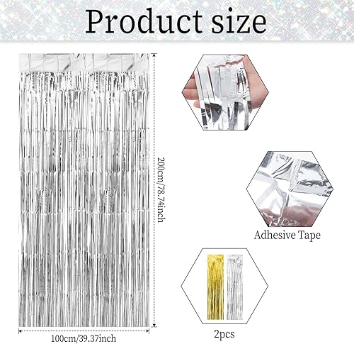 JJUNW Lot de 2 rideaux à lamelles scintillantes argentées et dorées - 1 x 2 m - Serpentins décoratifs à paillettes - Pour anniversaire, festival, mariage, fête, décoration de scène - Nail Gallerys
