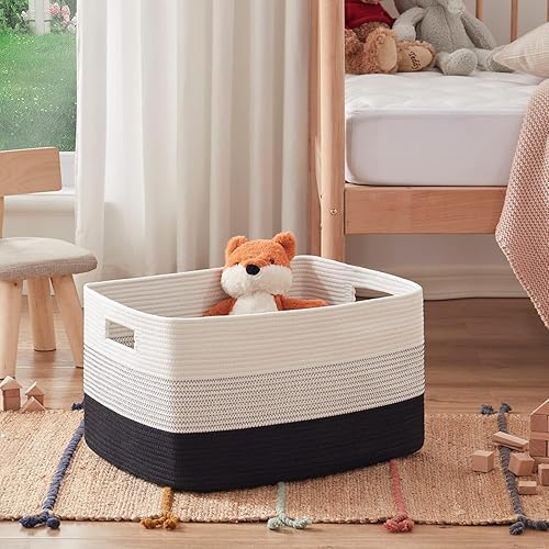 Paniers à Linge Grand, Panier de Rangement 56 * 43 * 30.5 cm, 75 L Extra Large Couverture Panier Coton Corde Panier pour Salon, Chambre d'enfant - Nail Gallerys