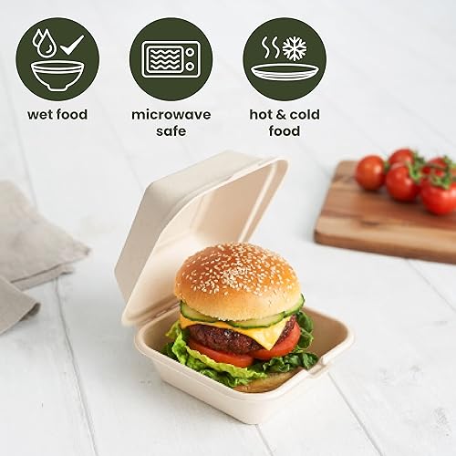 HAAGO 50 990ml Boîte de Burger à Emporter en Bagasse de Canne à Sucre (15cm) - Boîtes à Frites, Plats à Emporter, Emballage à Snacks - Solide & Rigide - Biodégradable & Compostable - Nail Gallerys