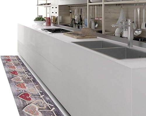 BIANCHERIAWEB Tapis de cuisine antidérapant imprimé numérique Dis cœurs suspendus rouge 50 x 180 cm - Nail Gallerys
