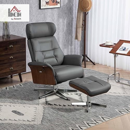 HOMCOM Fauteuil Relax avec Pouf, Fauteuil TV avec Fonction Chaise Longue, Appui-tête réglable, pivotant Fauteuil TV jusqu'à 150 kg, pour Salon, Chambre à Coucher, Similicuir, Gris foncé - Nail Gallerys