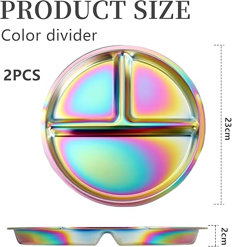 Goiern 2 pièces Assiette pour Enfant en Acier Inoxydable coloré, 23 cm Assiette à portions contrôlées divisée pour Adultes avec Compartiments Plateau Repas pour Tout-Petit - Nail Gallerys