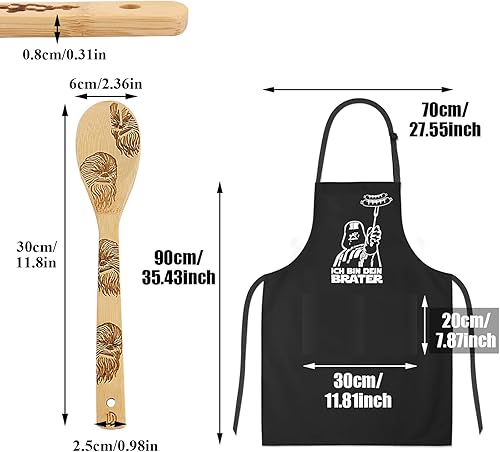Cadeaux Star Wars, Ensemble Cuillère en Bois Star Wars et Tablier Star Wars, Accessoires de Cuisine Sculptés pour la Cuisine, Tablier de Barbecue Réglable Homme, Cadeaux Star Wars Amusants pour Homme - Nail Gallerys