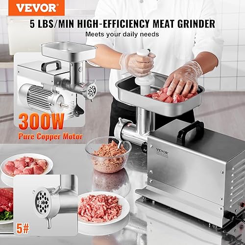 VEVOR Hachoir à Viande Électrique Commercial Capacité 2,3 kg/min, Hachoir Électrique de Comptoir, Poussoir à Saucisses avec Lame et Plaque de Broyage, en Acier Inoxydable, pour Cuisine et Restaurant - Nail Gallerys