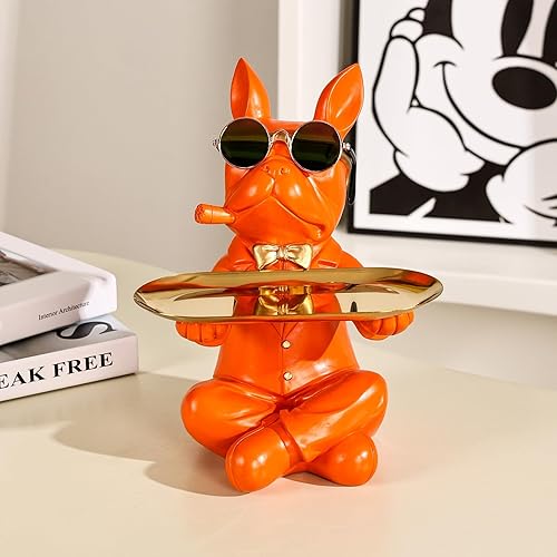 Morlinca RéSine Bouledogue Statue RéSine Sculpture Plateau De Coin Tirelire Stockage DéCoration De Table Multifonction Bureau pour Conteneur Clé Bonbons Organisateur DéCoration De Table,Bleu - Nail Gallerys