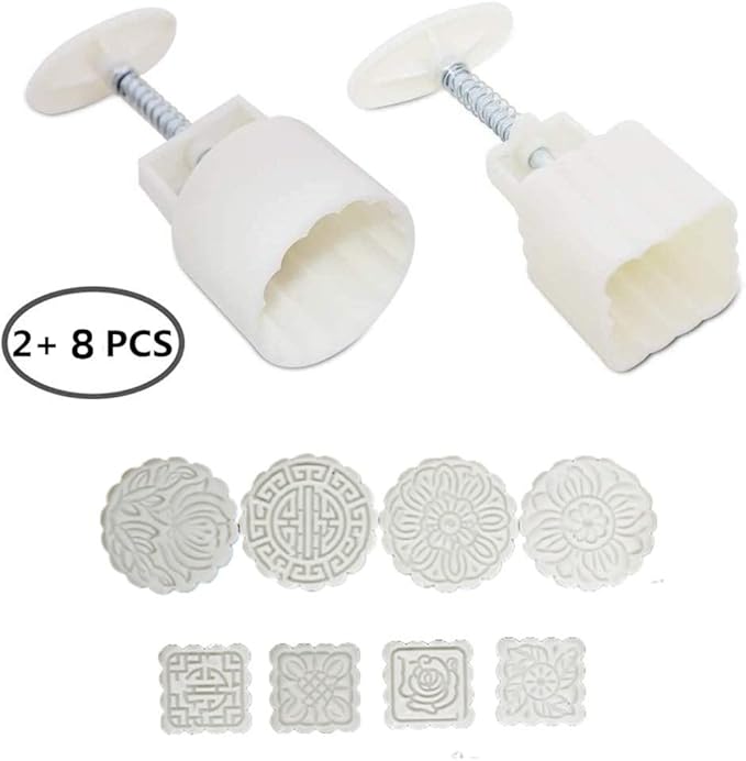 Accfore Lot de 2 moules à gâteau de lune avec 8 tampons, fleurs rondes et carrées - Outils de décoration pour gâteaux de lune, pâtisserie, biscuits, desserts (cercle + carré) - Nail Gallerys