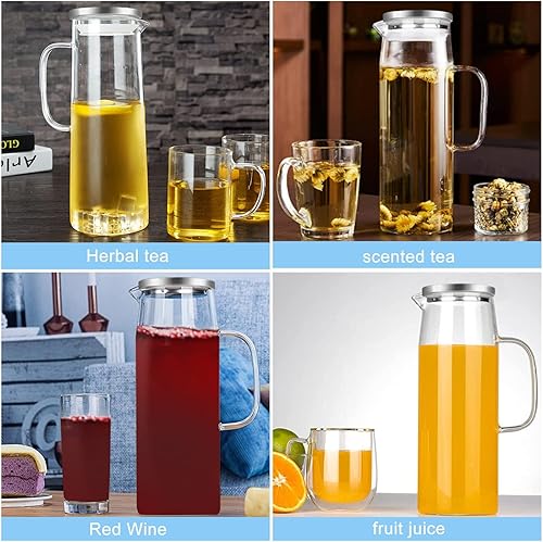 Diompirux Carafe en verre de 1,5 Litre, Transparent et résistant à la chaleur bouteille borosilicaté Avec Brosse et Couverture, Cruche en Verre avec Couvercle et Anse, pour Boisson Froide et Chaude - Nail Gallerys