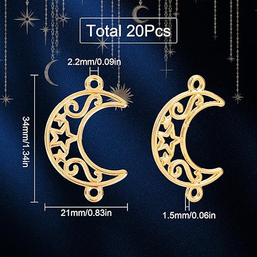 SUNNYCLUE 1boîte 20 pièces Breloques de Lune Croissant de Lune Connecteur Breloque Lunette Arrière Ouverte Breloque Liens Breloques en Alliage Doré Creux pour la Fabrication de Bijoux Breloque Bricola - Nail Gallerys