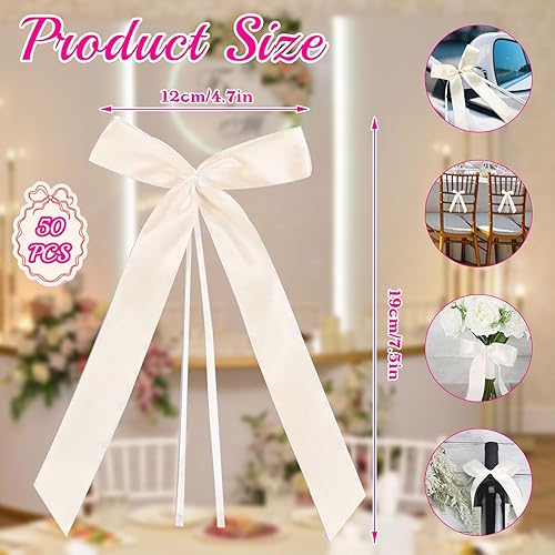 SUpoetry 50 Pièces Noeud Voiture Mariage Blanc, Noeud Voiture Mariage, Fait à la Main Noeud Voiture Mariage, pour Décorer Fête Mariage Cadeau Anniversaire Voiture Cheveux Bouquet (Beige) - Nail Gallerys