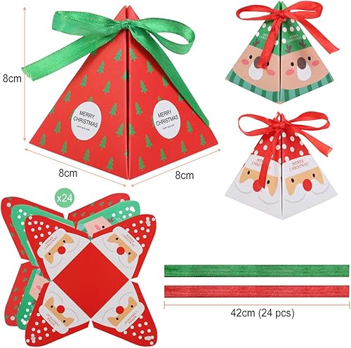 GWHOLE 24 Boîtes de Bonbons Noël Boîtes Triangulaires avec Rubans pour Biscuits et Petits Cadeaux Décorations de Noël - Nail Gallerys