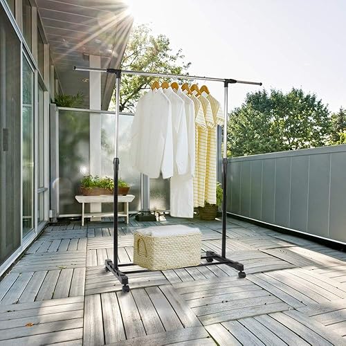 YIFAA Portant à vêtements,Penderie Portant à roulettes Télescopique et Hauteur réglable 90cm-158cm - Nail Gallerys