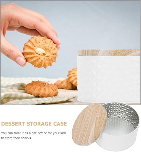 HEMOTON Boîte à biscuits ronde en métal - Avec couvercle en bois - Boîte à biscuits, bonbons et pâtisseries - 13,7x13,7cm - Style rustique - Nail Gallerys