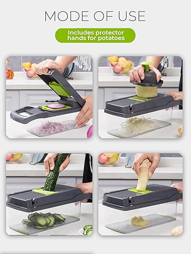 Coupe-légumes Manuel, Mandoline de Cuisine Multifonctionnelle 13 en 1-2 Lames, 7 Râpes Trancheuses, Séparateur d'Œufs et Égouttoir, Lames en Acier Inoxydable - Nail Gallerys