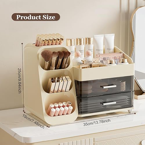 FoiiLiio Rangement Maquillage Organisateur à 2 Tiroirs, Grande Capacité Stockage Boîte Cosmétique Multifonctionnel Pour Dresser, Salle de Bain, Skincare (Beige) - Nail Gallerys