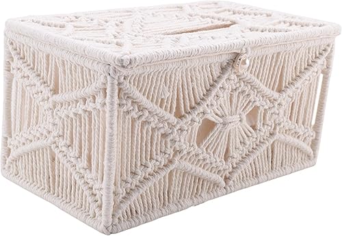 Yheonver Housse de boîte à mouchoirs rectangulaire bohème avec boucle à perles en macramé - Décoration d'intérieur - Nail Gallerys
