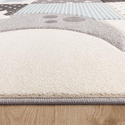 Paco Home Tapis Enfant Tapis Chambre Enfant Fille Garcon Pastel 3D Pois Etoile Beige Gris Crème, Dimension:140x200 cm - Nail Gallerys