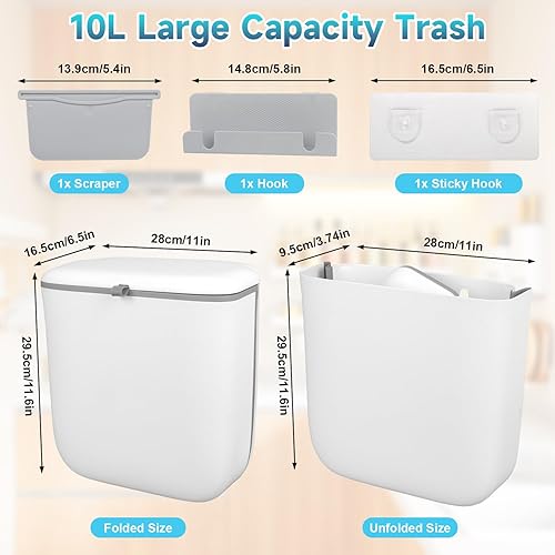 Poubelle Suspendue Cuisine avec Couvercle, 10L Poubelle Murale Pliable, Poubelle Camping Car, Poubelle de Cuisine, Poubelle Suspendue Pour Cuisine, Voiture, Salle de Bain, Bureau - Nail Gallerys