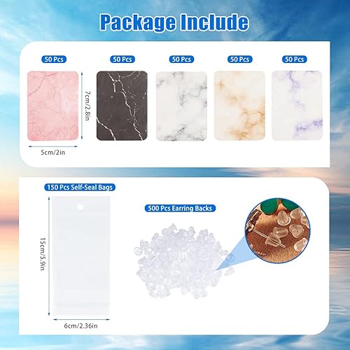 Aceshop Lot de 900 Cartes de Présentation en Marbre pour Boucles D'oreilles Colliers 5 Couleurs, 250 Cartes de Présentation, 150 Sacs Autocollants, 500 Fermoirs de Boucles D'oreilles, Rose - Nail Gallerys