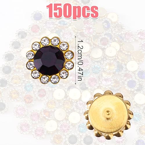Lot de 150 Strasssteine in Blumenform, Couleurs Assorties Griffes en Verre Cristal à Dos Plat Strass Éblouissants avec Base en Métal Boutons en Cristal en Forme de Fleur pour Bricolage - Nail Gallerys