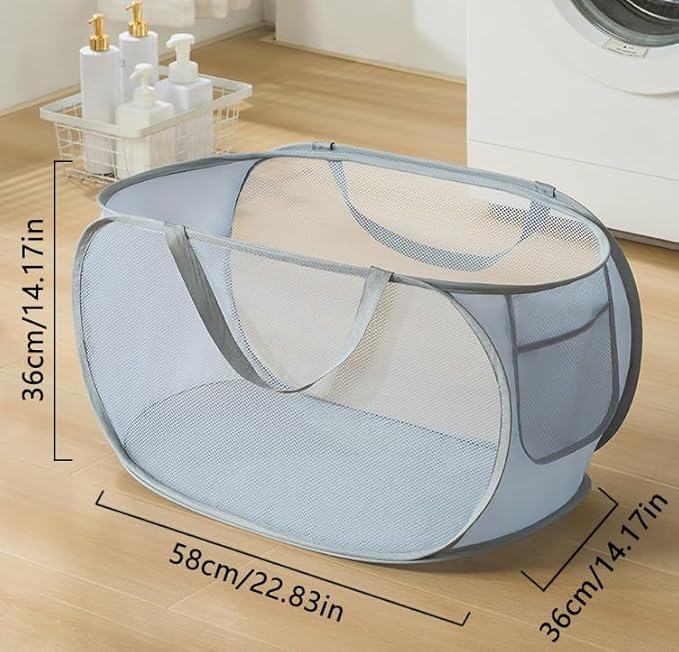 Lot de 2 paniers à linge pop-up pliables avec poignée - Panier de rangement respirant en maille nid d'abeille - Pour chambre d'enfant, camping, voyage et buanderie (noir et gris, 36 x 36 x 58 cm) - Nail Gallerys