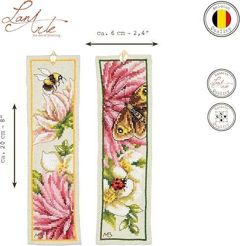 LANARTE De Point De Croix Compté Marque-Page DIY DAHLIA ROSE LOT DE 2 Kit Complet Loisir Créatif Adulte Cadeau De Lecture Broderie Débutant ca. 6 x 20 cm Cross Stitch - Nail Gallerys