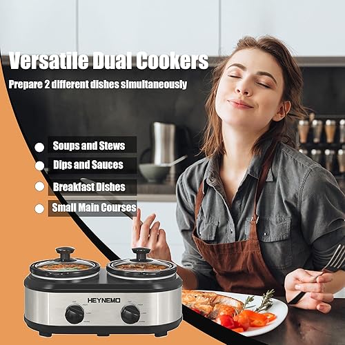 Double cuisson lente, serveurs et chauffe-plats de buffet, double chauffe-aliments à cuisson lente, température réglable, passe au lave-vaisselle, couvercle en céramique amovible, 2 x 1,25 litre - Nail Gallerys