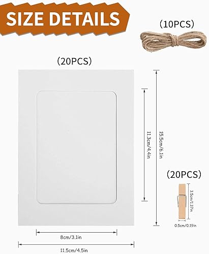 TOZBLEU 20pcs Cadres Photo en Papier,Cadres en Carton,DIY Papier Cadres Mini Clips en Bois et Cordes en Chanvre pour la décoration Murale de Photos à la Maisonpour décoration Murale de la Maison - Nail Gallerys
