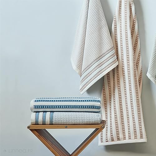 Lot de 2 Gants de Toilette 100% Coton 16x21cm Santorini liteau Bleu mer - Nail Gallerys