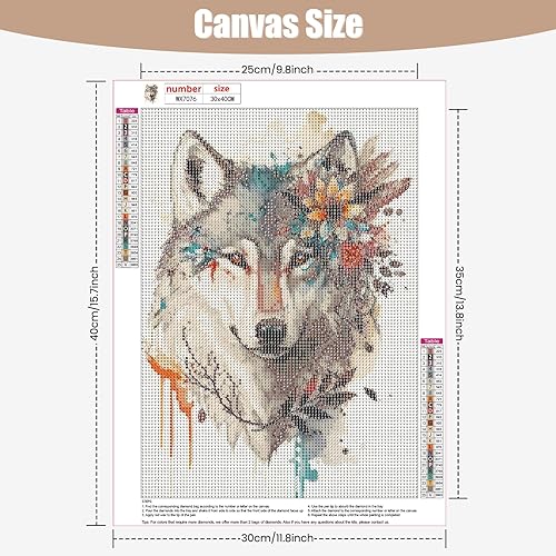 TOSTOG Loup et Fleur Diamond Painting Kit Adulte,5D DIY Broderie Diamant Painting Kit Complet,Peinture Diamant Artisanat Strass Point de Croix Painting pour Adultes Décoration Intérieur 30x40cm - Nail Gallerys